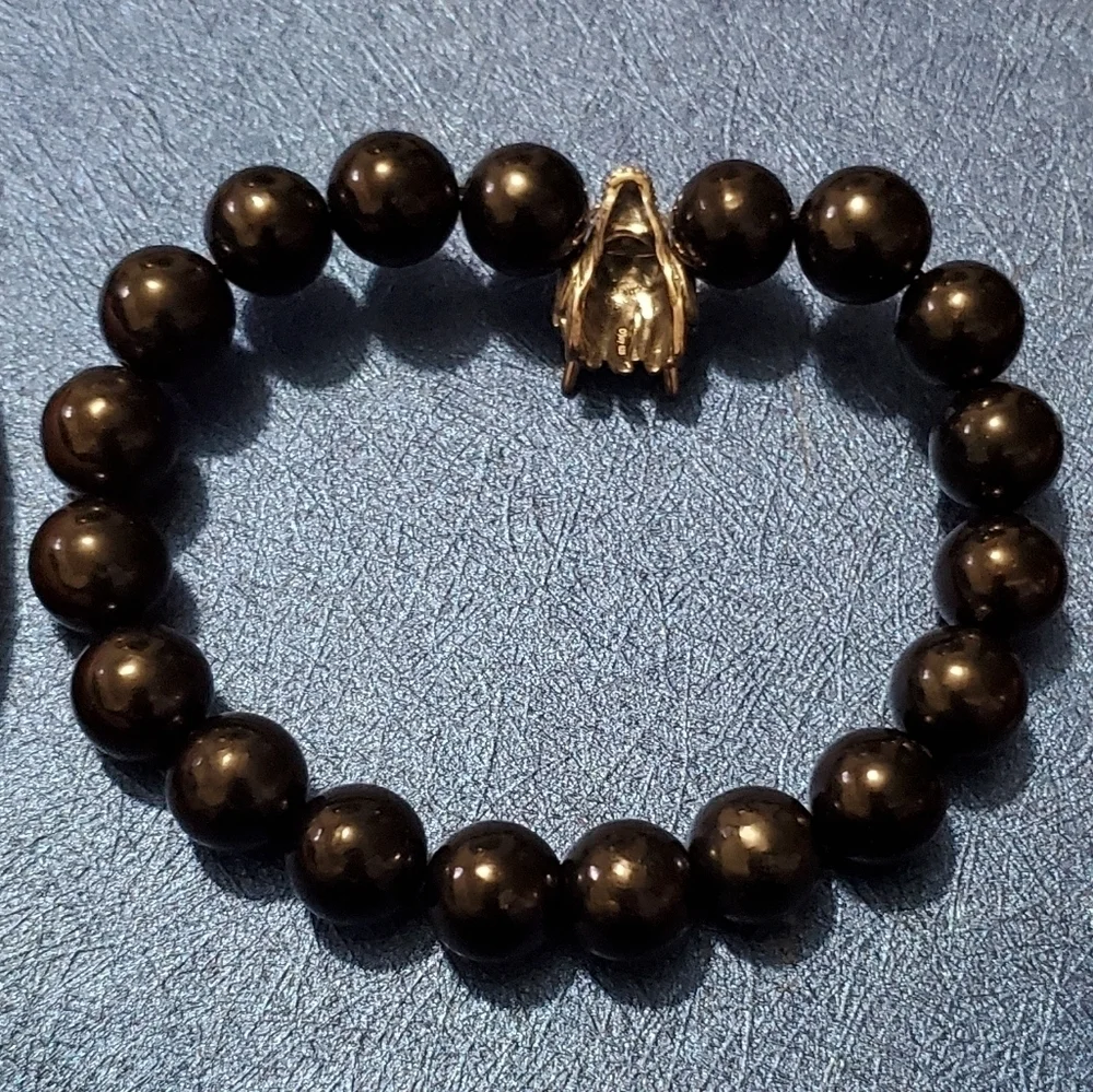 Elite Shungite Beaded Stretch Bracelet With Silver Dragon Head Charm